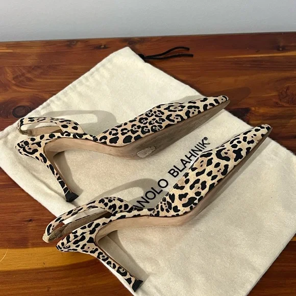 Vintage Manolo Blahnik Animal Print Slingback Heels - Picture 5 of 13